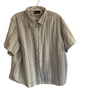 Basic Editions Cotton Button Up Shirt 3XL Light Pastel Stripe Work Casual Work